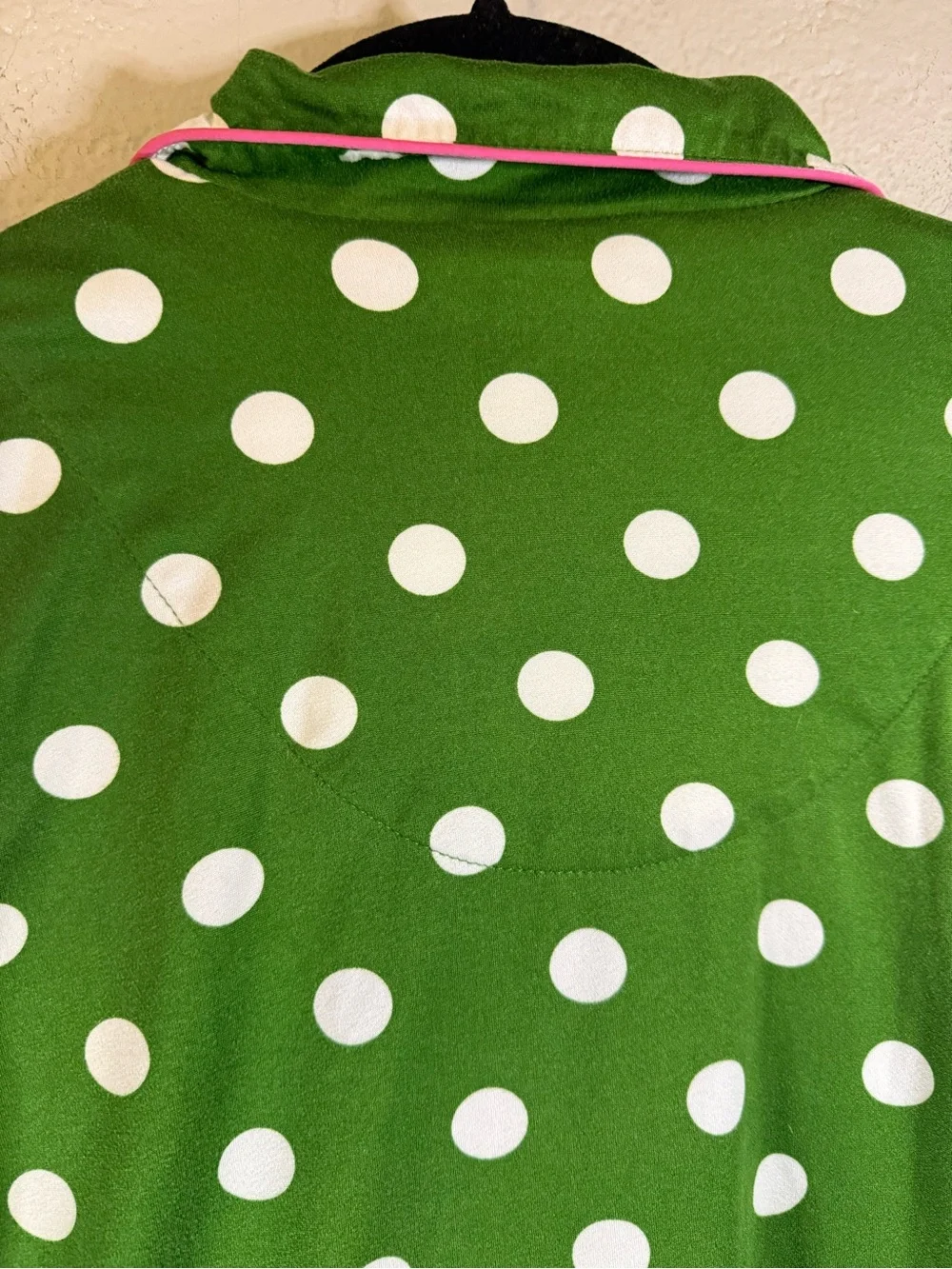 Kate Spade Green & White Polka Dot Short Pajama Set with Pink Trim